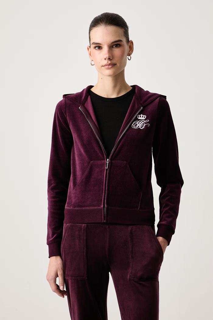 Abbigliamento Juicy Couture Felpa con cerniera e cappuccio da donna in velluto SCRIPT REBELLE ROBYN JCWAS226318 granata