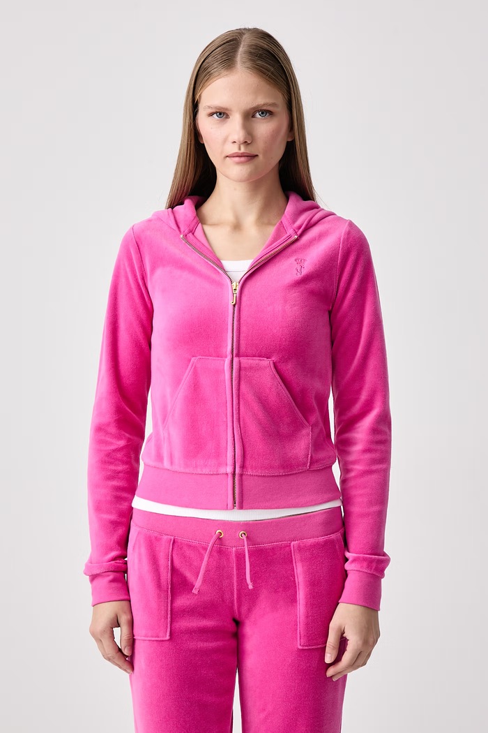 Juicy Couture Bluza rozpinana z kapturem damska welurowa WASHED ROBYN różowy JCGAS226013