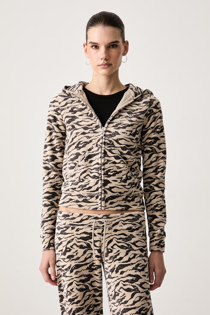 Juicy Couture Dukserica na zakopčavanje sa kapuljačom ženska s pamukom CAMO ZEBRA WASHED ROBYN bež JCDIJ126960A
