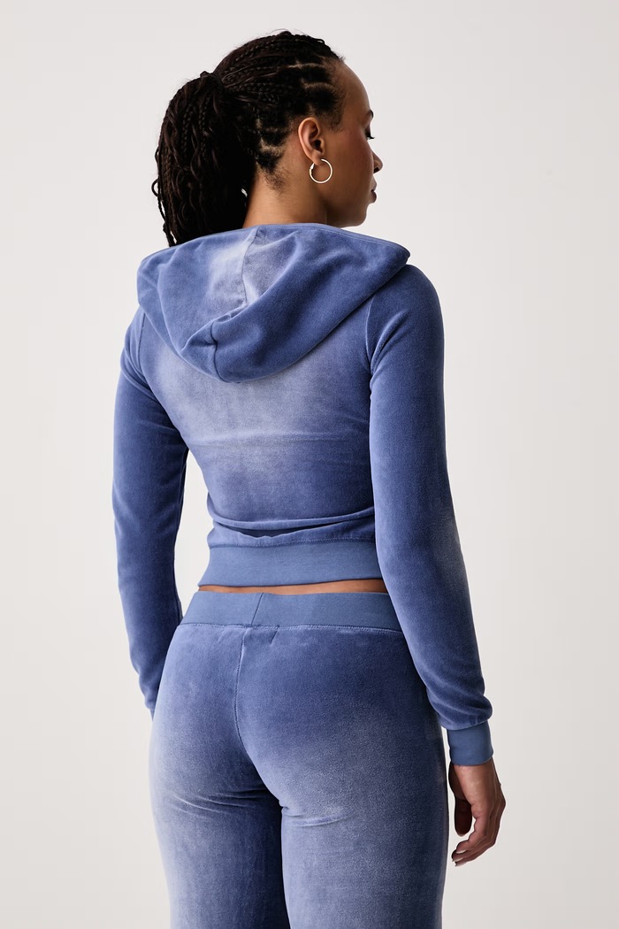 Odzież Juicy Couture Bluza rozpinana z kapturem damska z bawełną WASHED ROBYN JCDIJ126960 niebieski