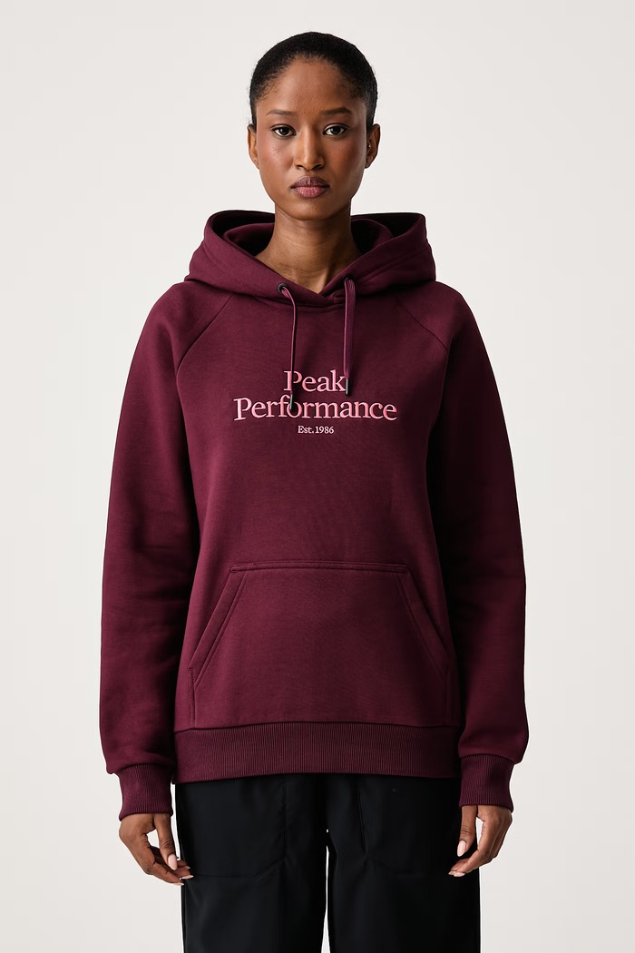 Peak Performance Bluza z kapturem damska z bawełną bordowy G79577280