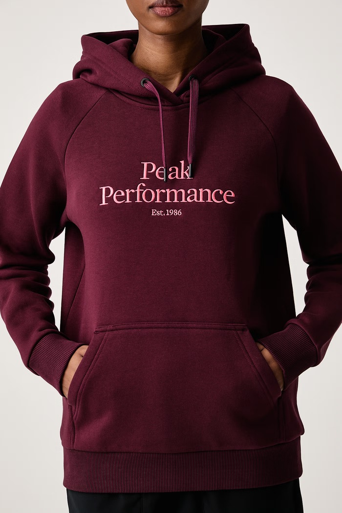 Bluza z kapturem damska z bawełną Peak Performance G79577280 bordowy