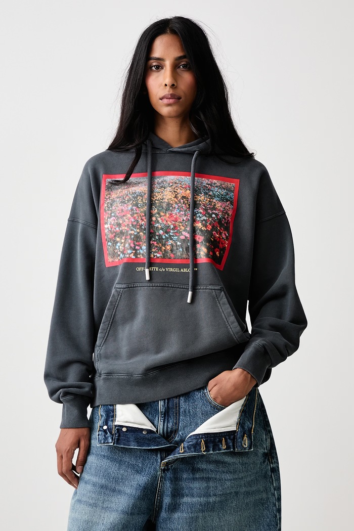Off-White Flowers Field Skate dukserica sa kapuljačom od pamuka za žene siva 2FE00447T