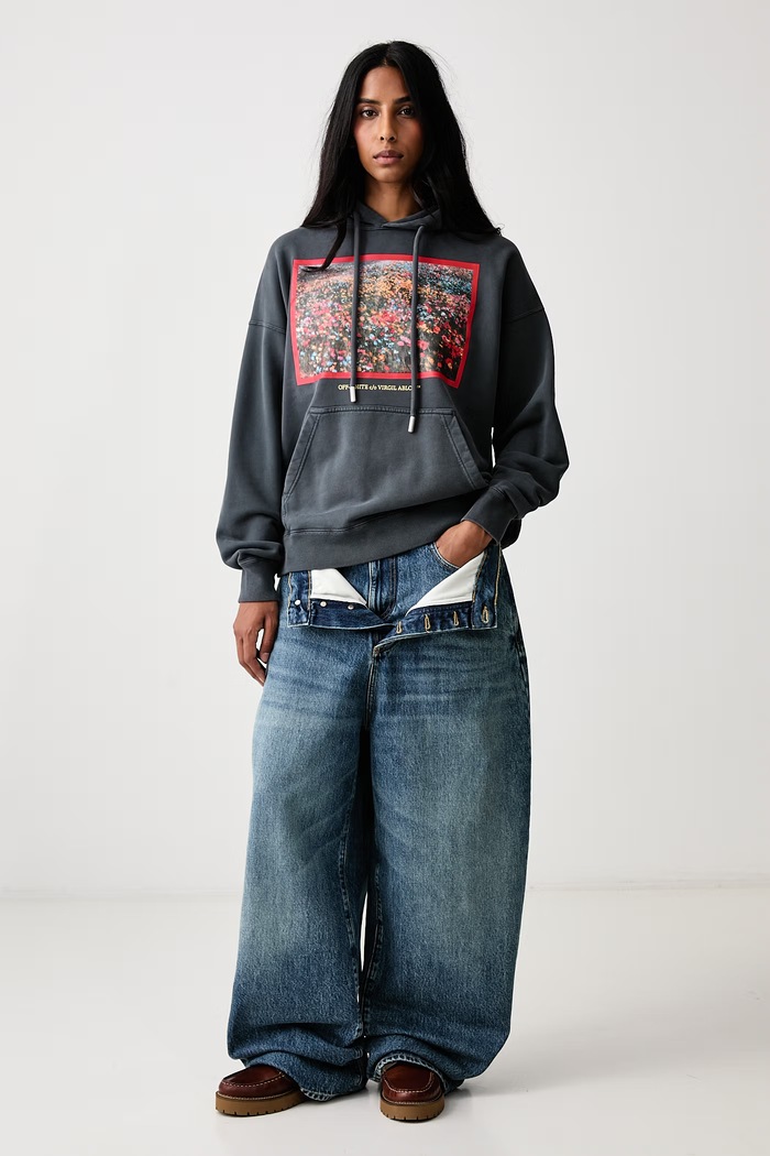 Off-White Flowers Field Skate dukserica sa kapuljačom od pamuka za žene 2FE00447T siva AW26