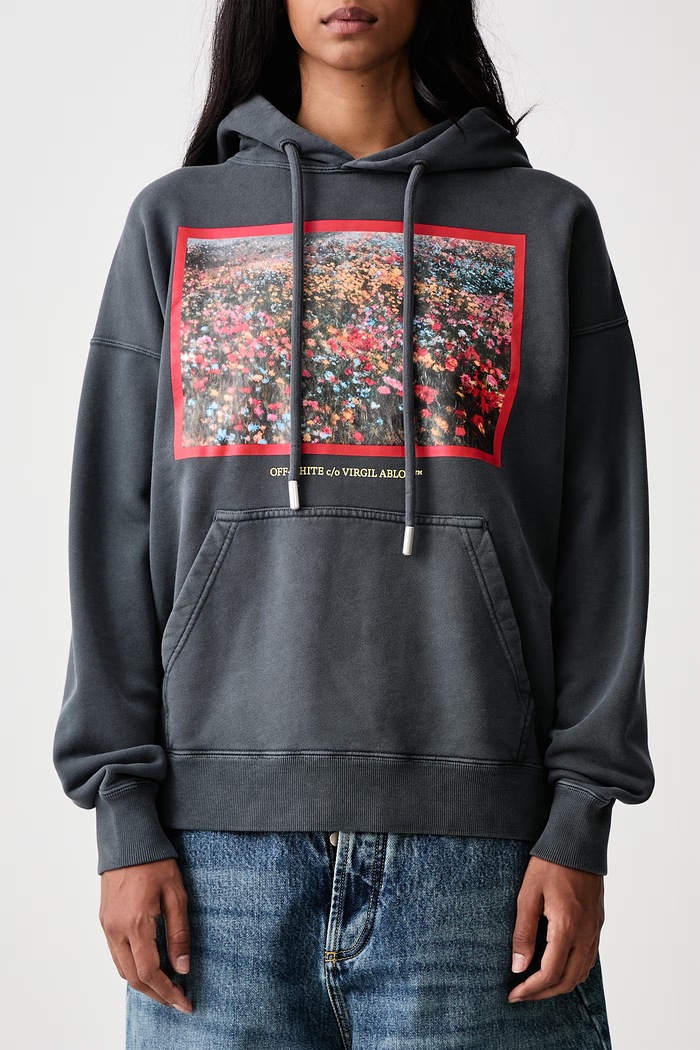 Flowers Field Skate dukserica sa kapuljačom od pamuka za žene Off-White siva 2FE00447T