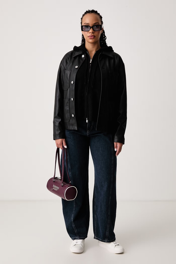 Karl Lagerfeld Jeans Kardigan ženski z dodatkom volne B4W18010 črna AW26