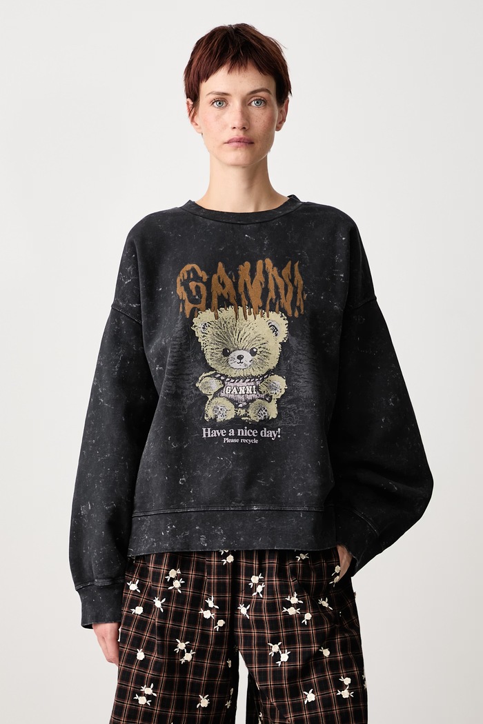 GANNI Isoli Teddy Forest Vintage bluza oversize bawełniana damska szary A1060093