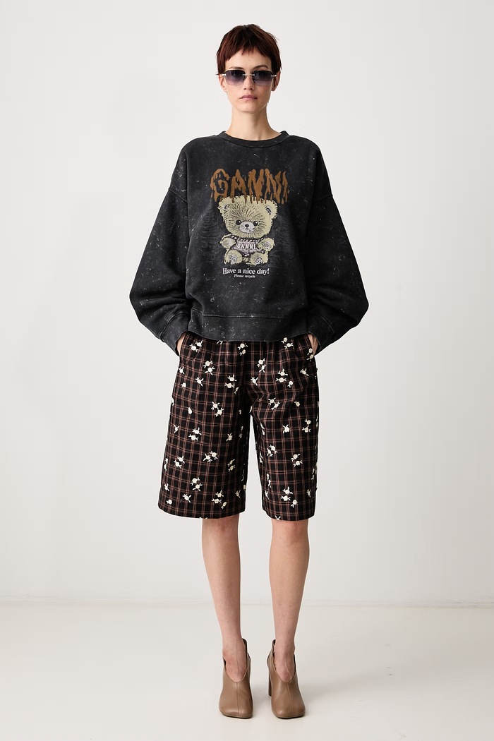 GANNI Isoli Teddy Forest Vintage bluza oversize bawełniana damska A1060093 szary AW26