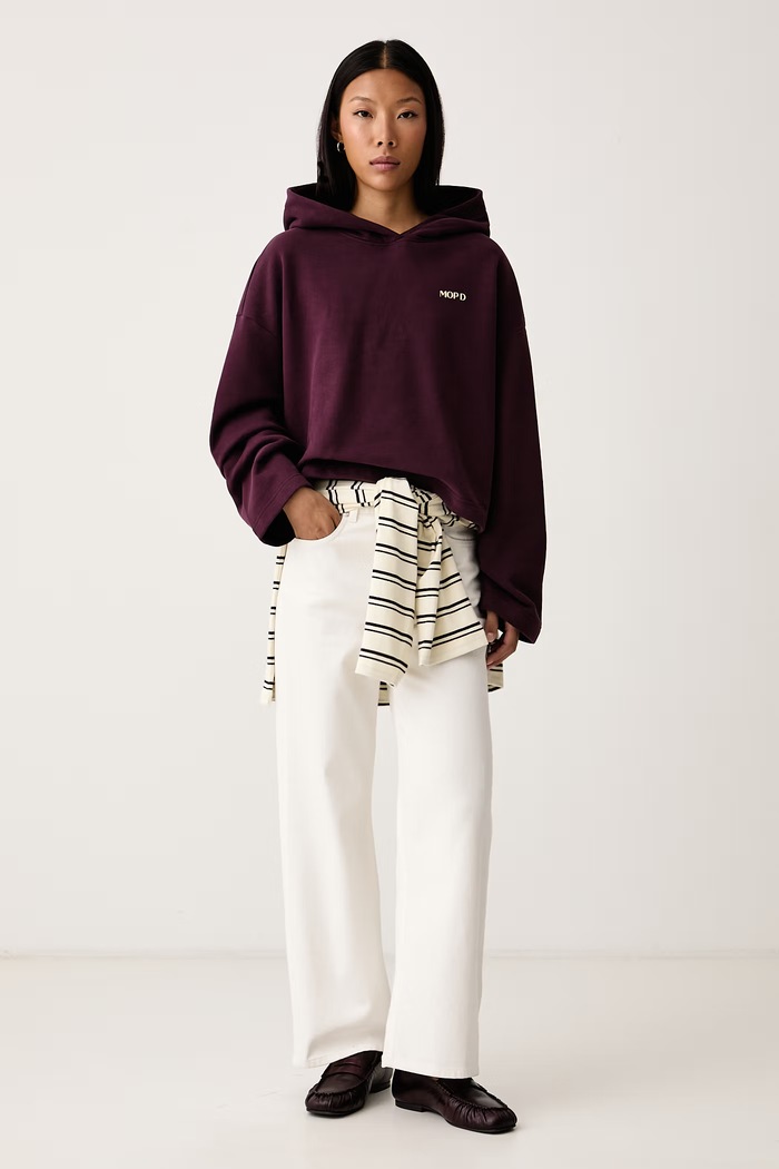 Marc O'Polo Bluza z kapturem damska bawełniana 5000012387 bordowy AW26