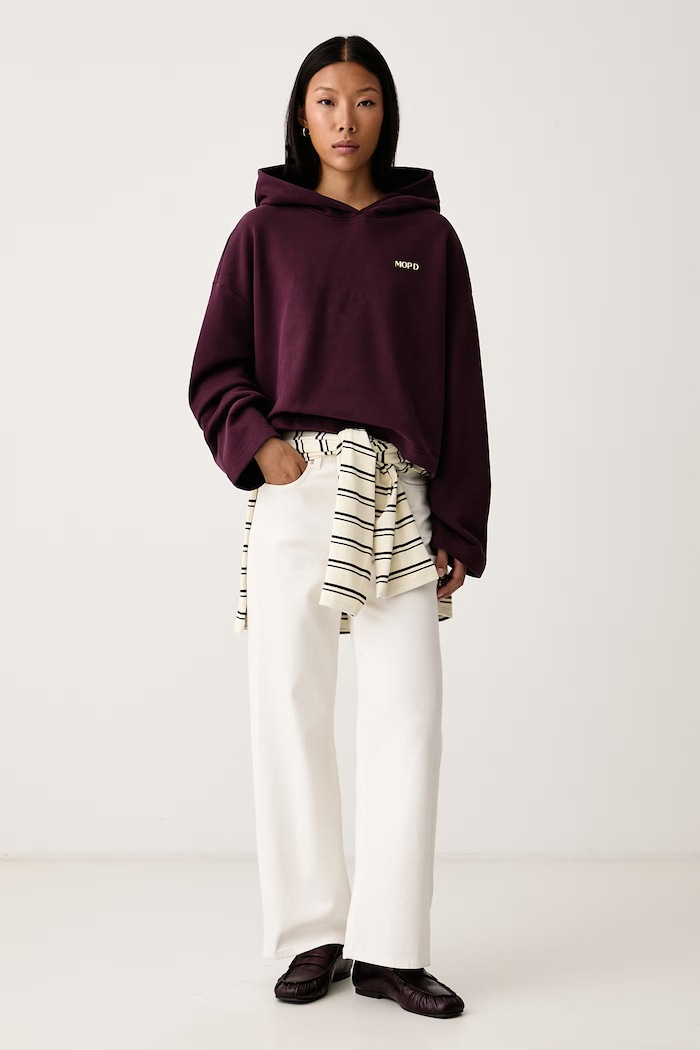 Marc O'Polo Bluza z kapturem damska bawełniana 5000012387 bordowy AW26