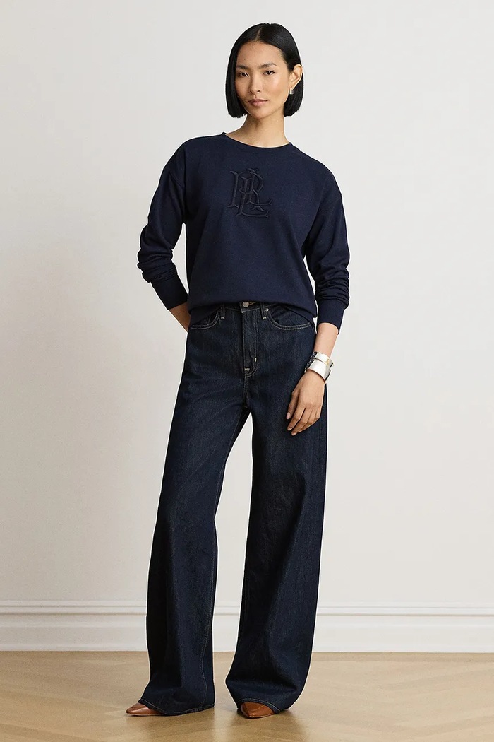 Odzież Lauren Ralph Lauren Bluza damska z bawełną 200P13916 granatowy
