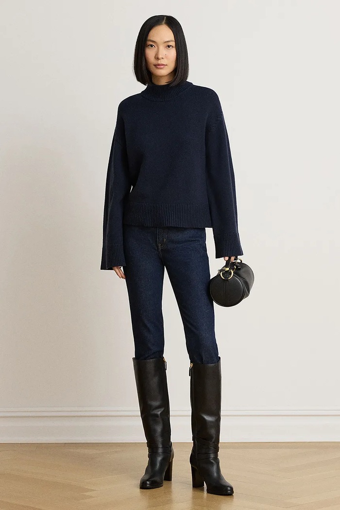 Odzież Lauren Ralph Lauren Sweter damski z wełną 200P03450 granatowy