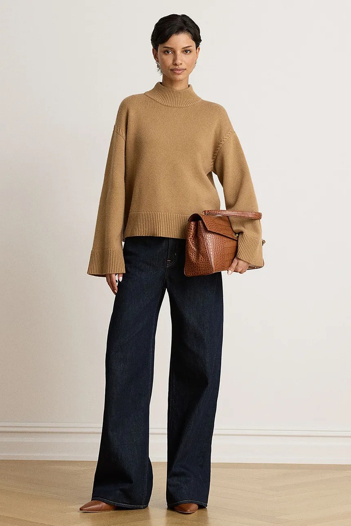 Odzież Lauren Ralph Lauren Sweter damski z wełną 200P03450 brązowy