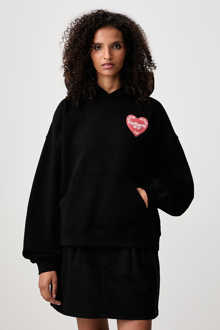 Odzież Carhartt WIP Hooded Hartt Case Sweat bluza z kapturem bawełniana damska I037243 czarny