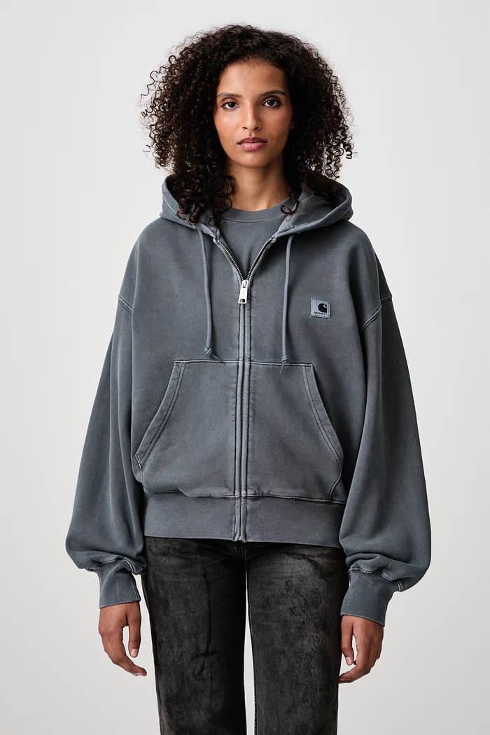 Carhartt WIP Hooded Nelson Jacket кофта на застібці бавовняна жіноча сірий I033830