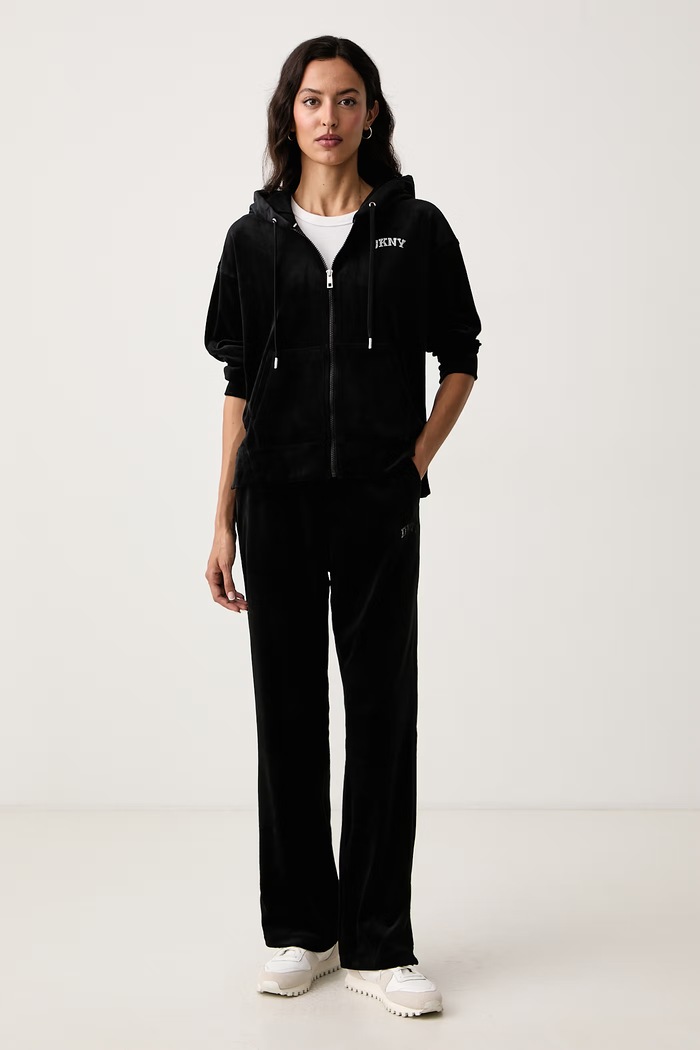 DKNY Bluza rozpinana z kapturem damska welurowa DP6J9750 czarny AW26