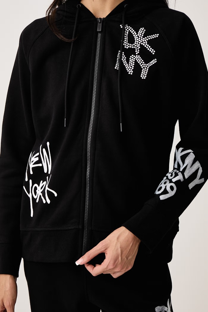 Bluza z kapturem damska z bawełną DKNY DP6J9766 czarny