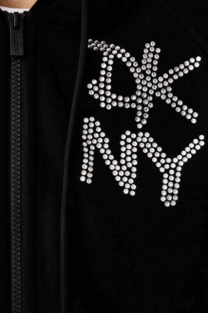 Bluza z kapturem damska z bawełną DKNY czarny DP6J9766