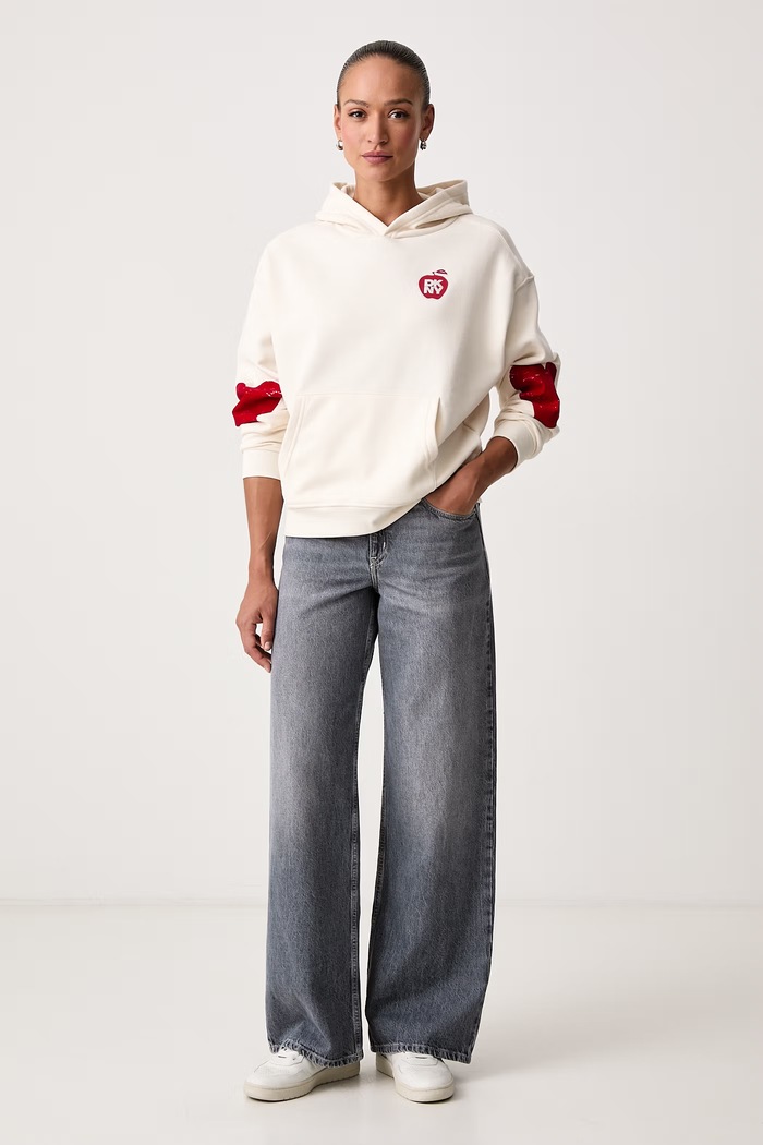 DKNY Bluza z kapturem damska z bawełną DJ6T1862 beżowy AW26