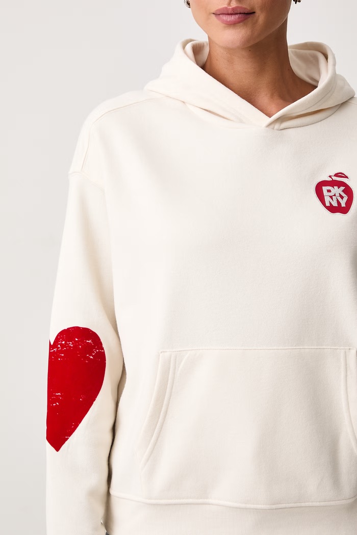 Bluza z kapturem damska z bawełną DKNY DJ6T1862 beżowy