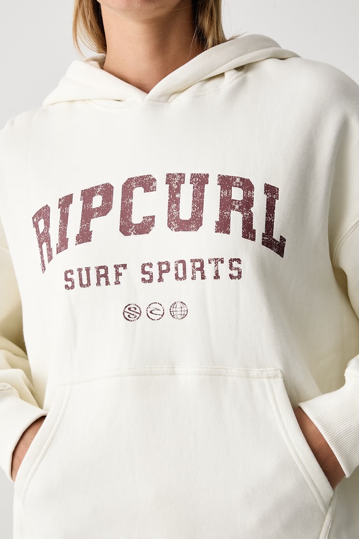 Bluza z kapturem damska bawełniana VARSITY SPORTS Rip Curl 0DUWFL beżowy