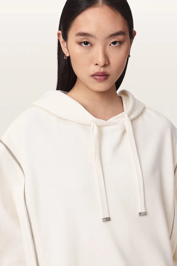Bluza z kapturem damska bawełniana CIARA AllSaints W008JF beżowy