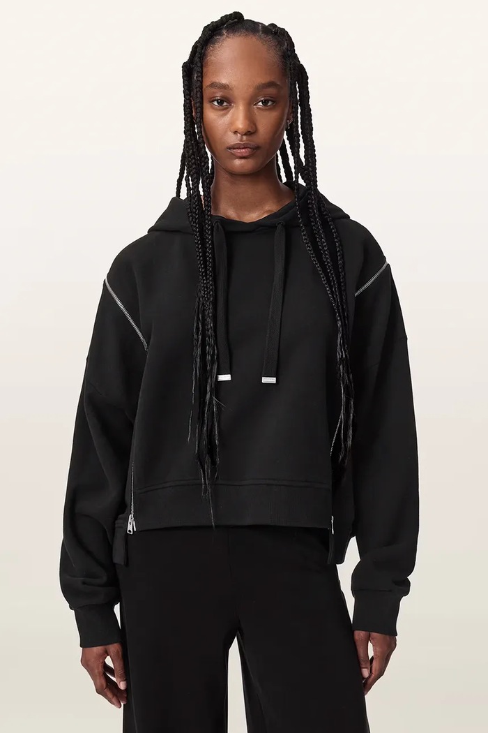 AllSaints Bluza z kapturem damska bawełniana CIARA czarny W008JF