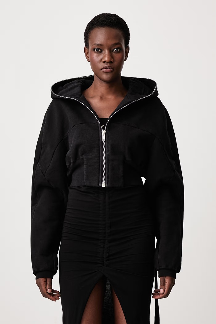 Rick Owens DRKSHDW Collage Gimp кофта на застёжке с капюшоном с хлопком для женщин чёрный DS02F6233.HFP
