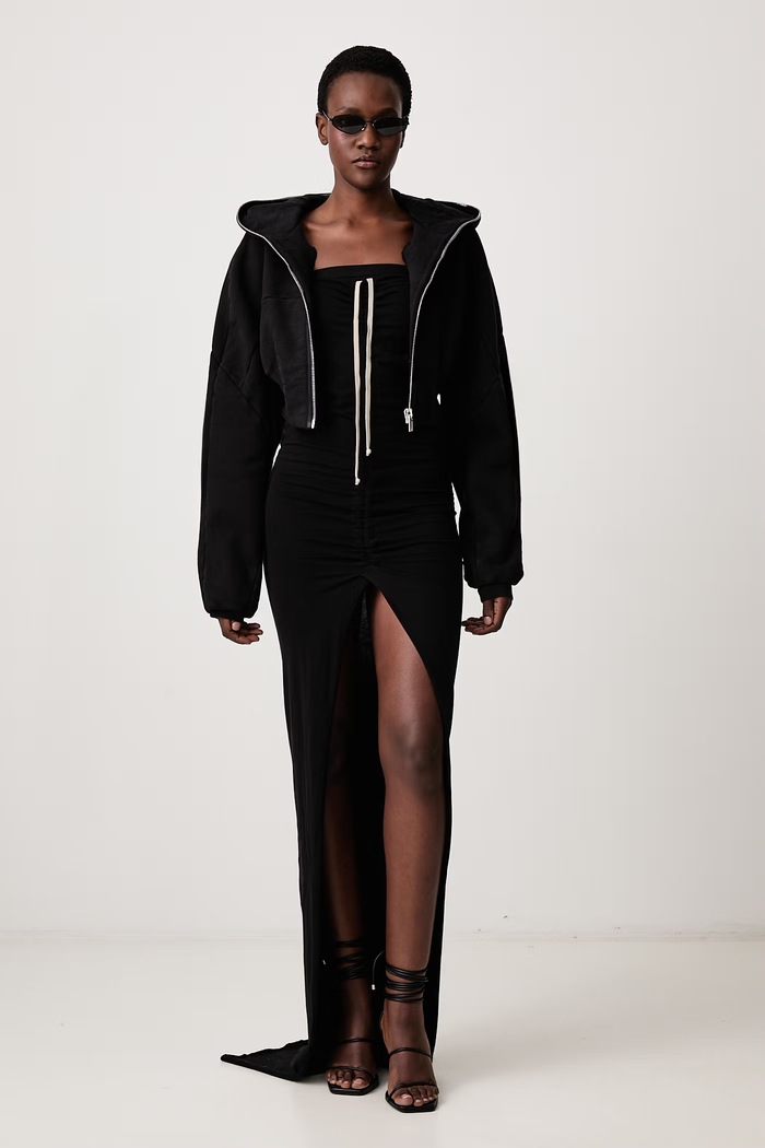 Rick Owens DRKSHDW Collage Gimp кофта на застёжке с капюшоном с хлопком для женщин DS02F6233.HFP чёрный AW26