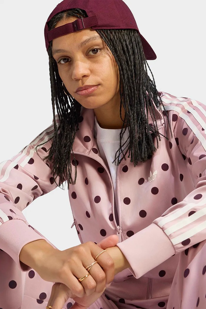 Dukserica na zakopčavanje za žene Satin Polka Dots adidas Originals roza LI2851