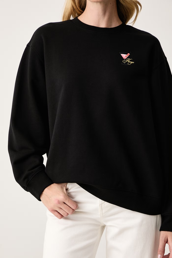 Pulover ženski bombažen Classic Crew_11 HUGO 50570941 črna