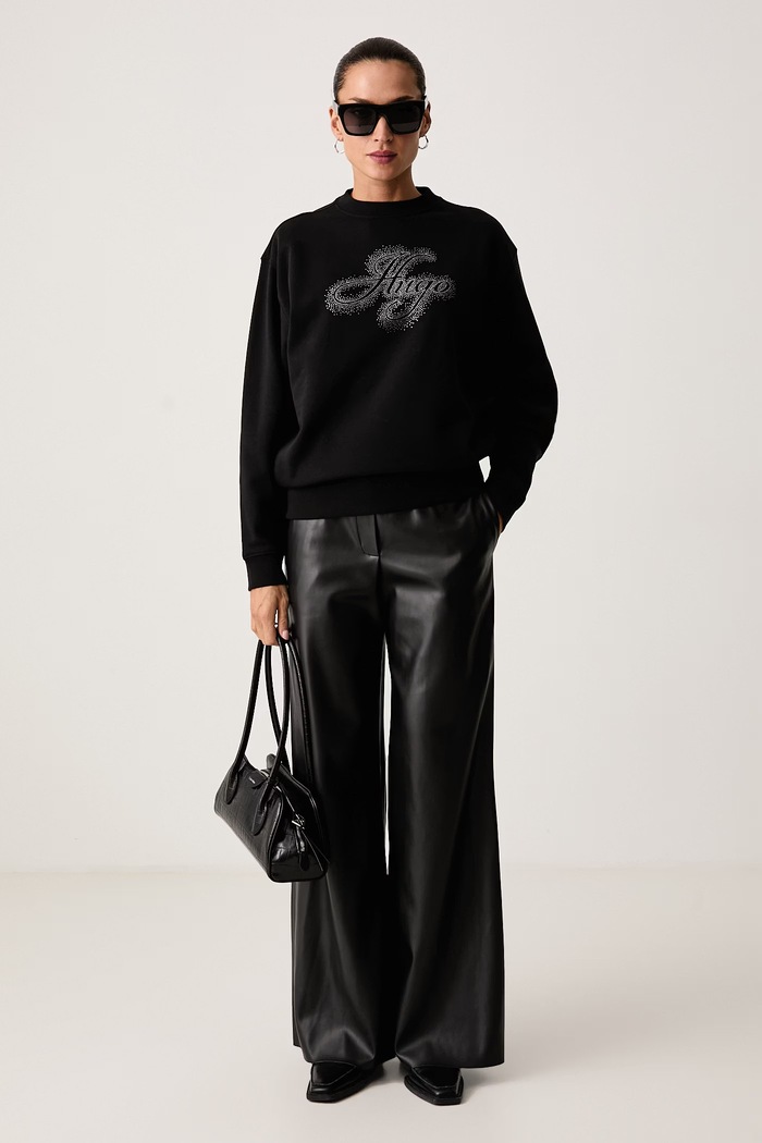 HUGO Oversize pulover ženski bombažen Danicey 50570917 črna AW26