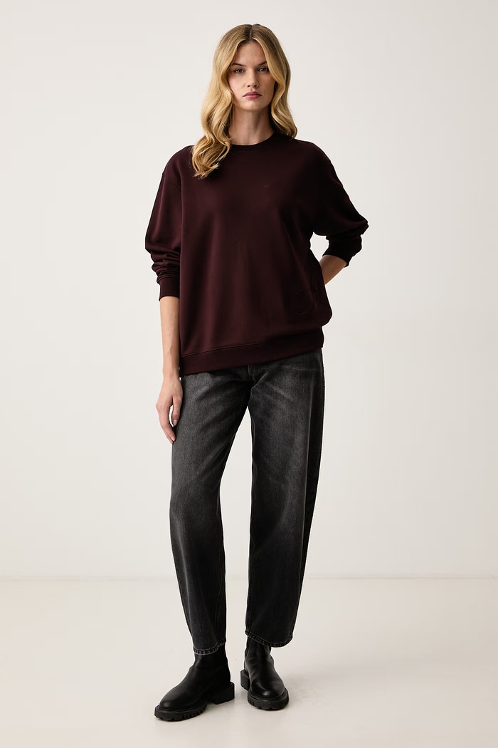 HUGO Bluza damska bawełniana Classic Crew_10 50570681 bordowy AW26