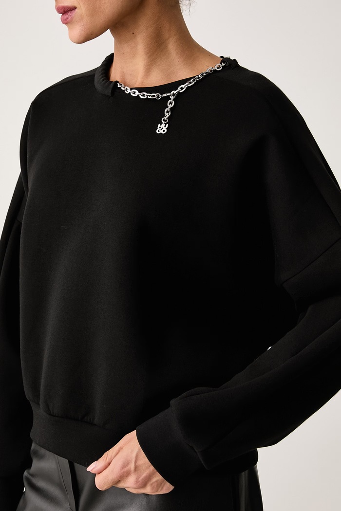 Oversize pulover ženski z bombažem Denrietta HUGO 50567228 črna