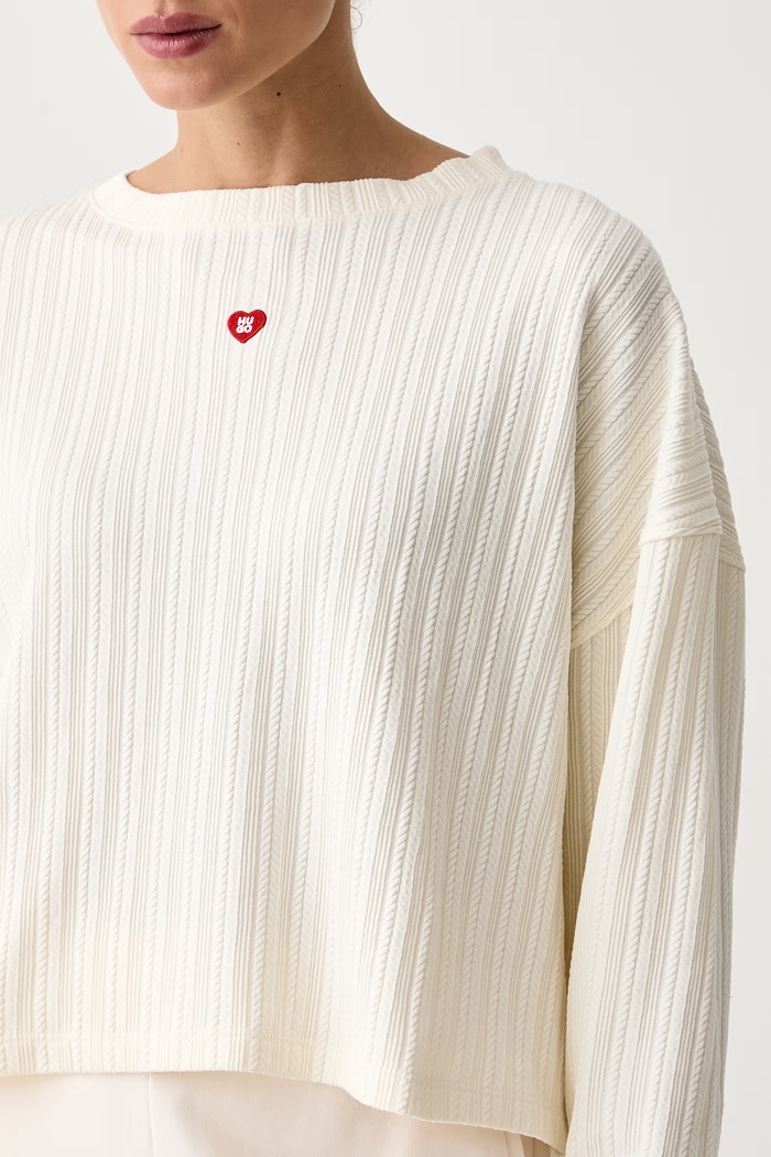 Loungewear pulover ženski z bombažem COZY_sweatshirt HUGO 50570406 bež