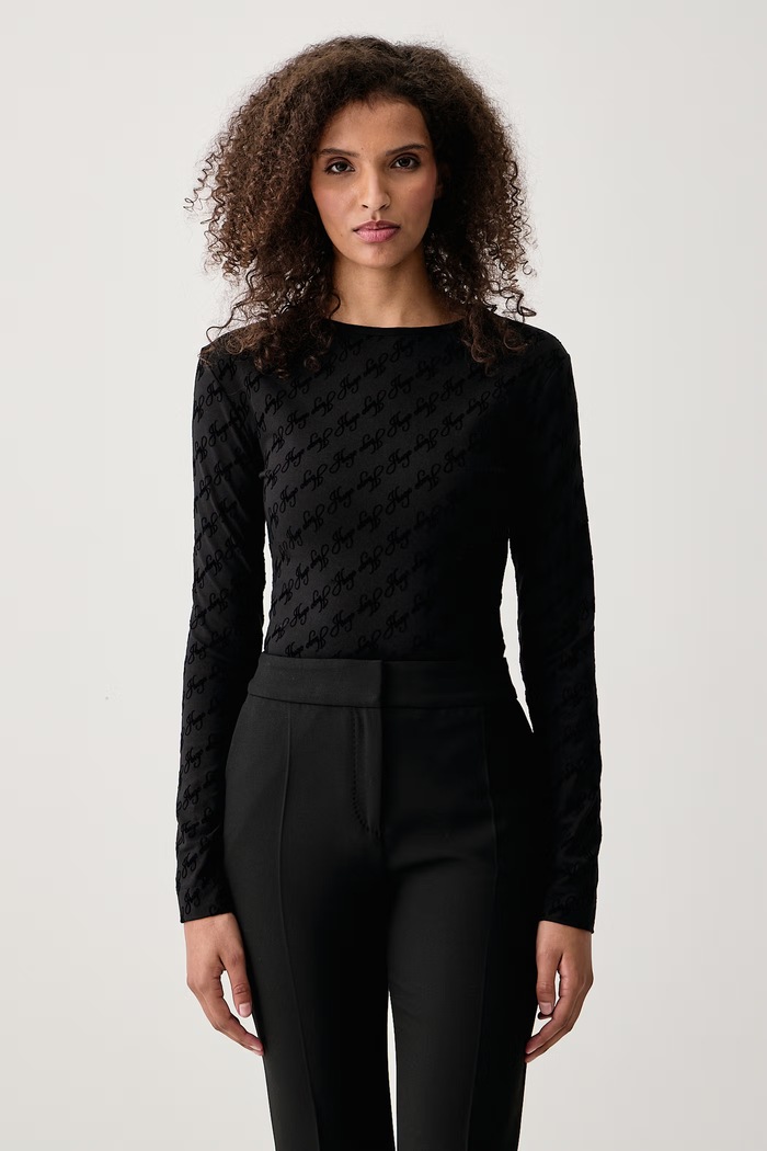 HUGO Tuta da donna con cotone FLOKKY_LS BODY nero 50570394