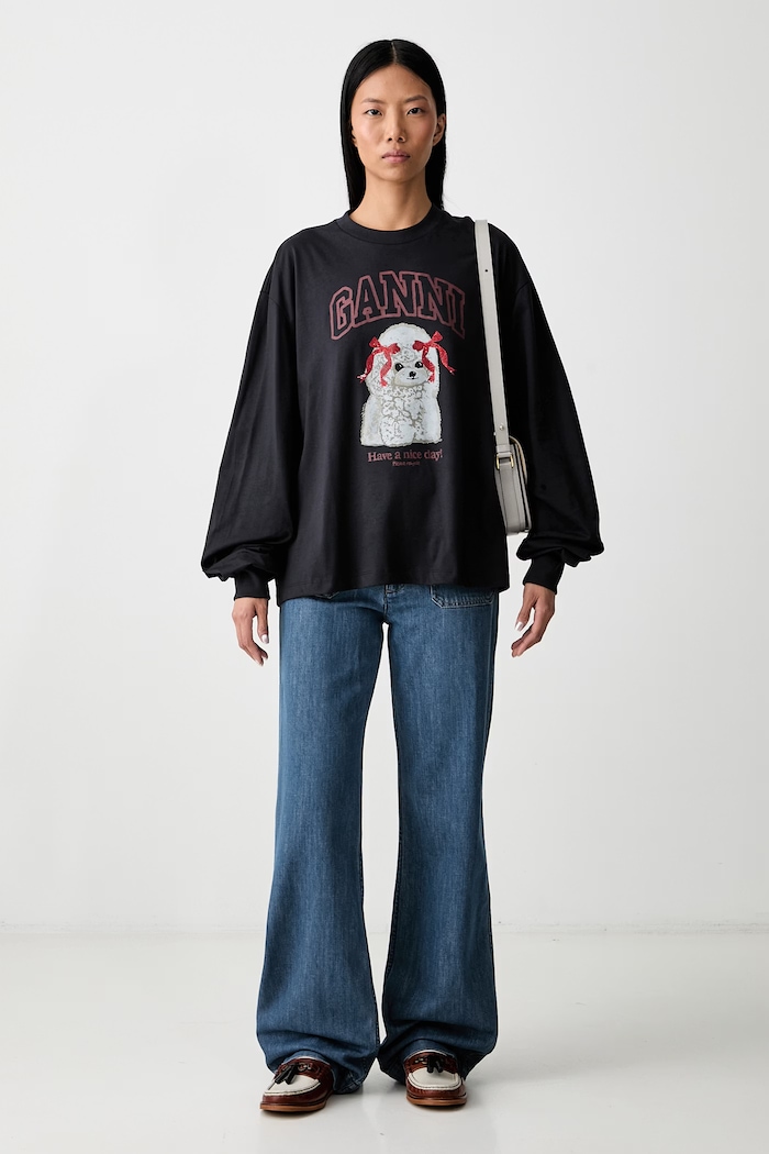 GANNI longsleeve Women's cotton A1050036 black AW26
