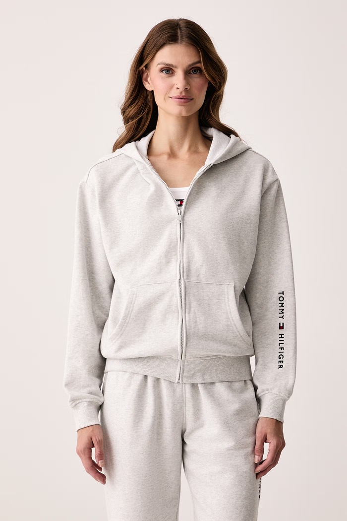 Tommy Hilfiger Dukserica na zakopčavanje za žene od pamuka siva UW0UW06621