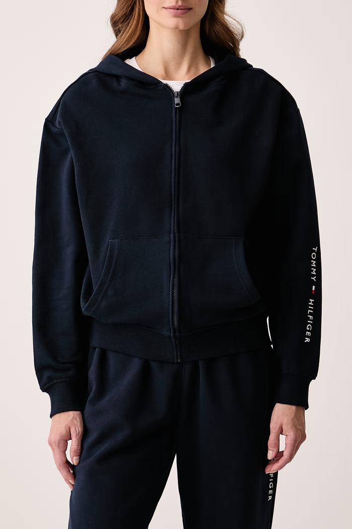 Dukserica na zakopčavanje za žene od pamuka Tommy Hilfiger UW0UW06621 mornarsko plava