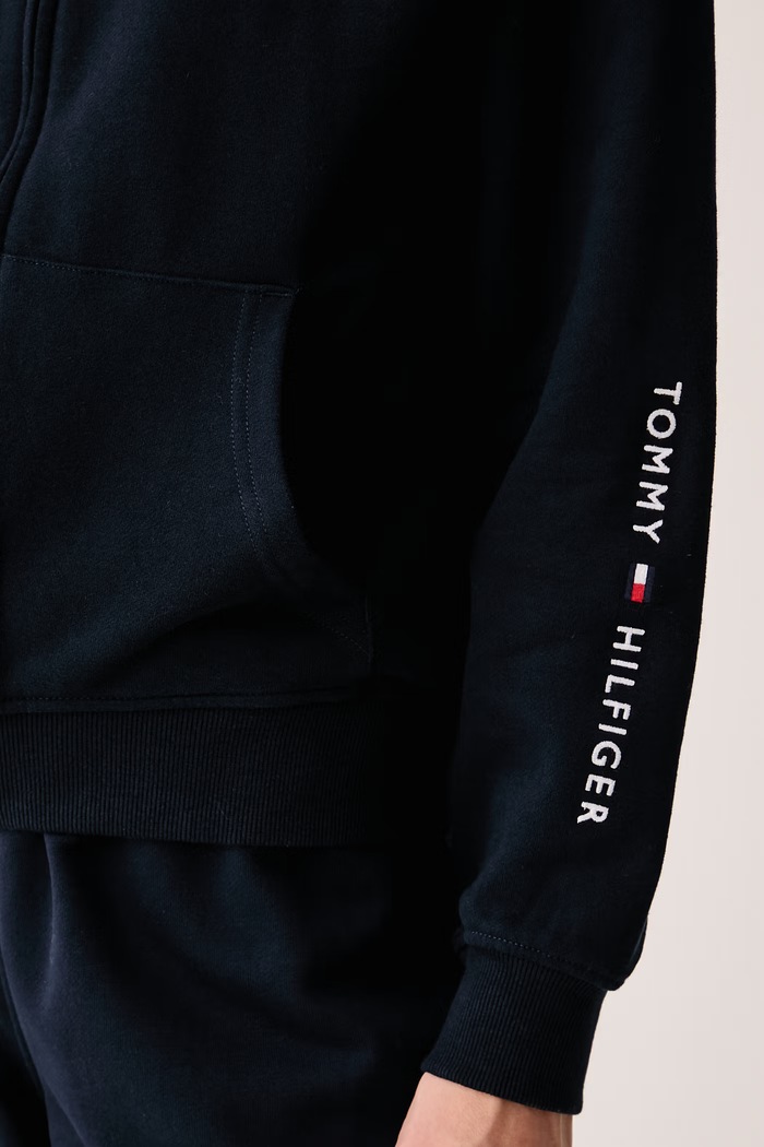 Dukserica na zakopčavanje za žene od pamuka Tommy Hilfiger mornarsko plava UW0UW06621