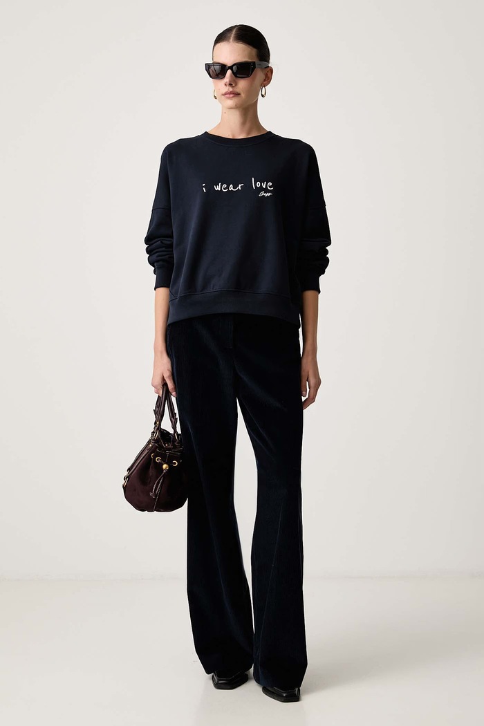 BOSS Orange Bluza damska bawełniana C_Ever_7 50571478 granatowy AW26