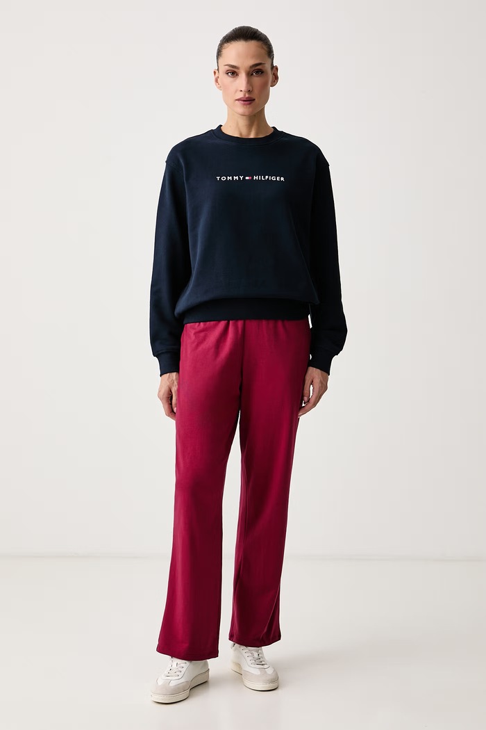 Tommy Hilfiger Pulover ženski bombažen UW0UW06619 mornarsko modra AW26