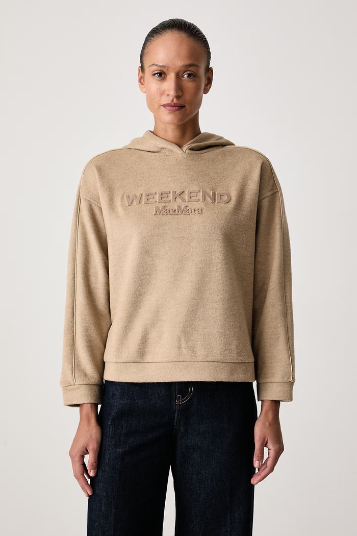 Weekend Max Mara Bluza z kapturem damska z dodatkiem wełny WKDVETRINO beżowy 2625926012600