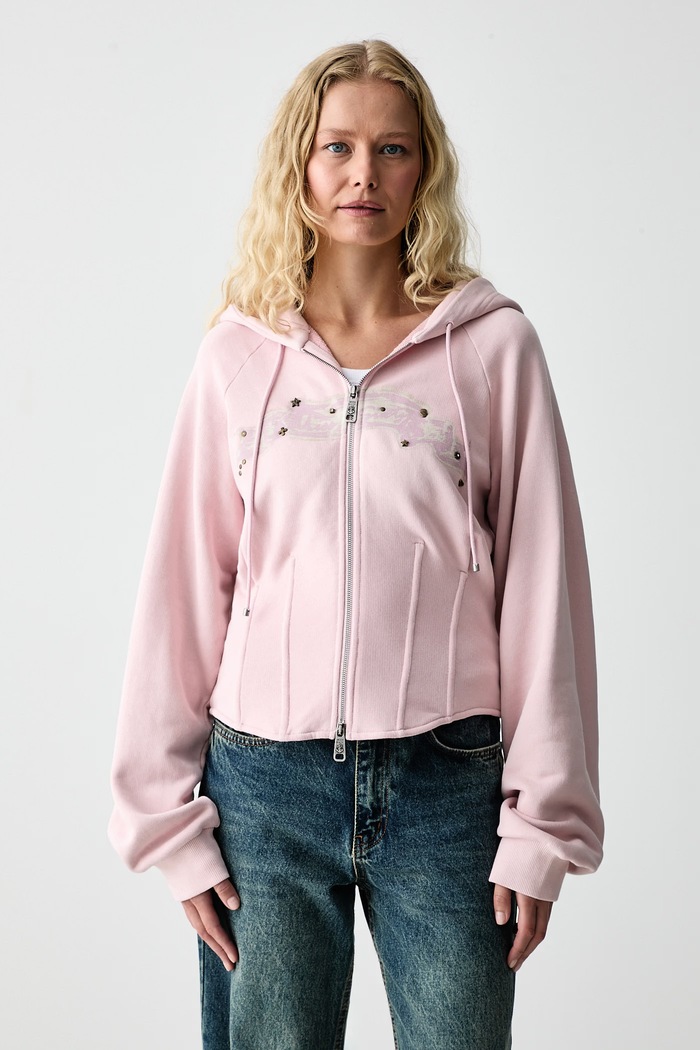 Miss Sixty Bluza rozpinana z kapturem damska bawełniana różowy 6M3TJ0710A