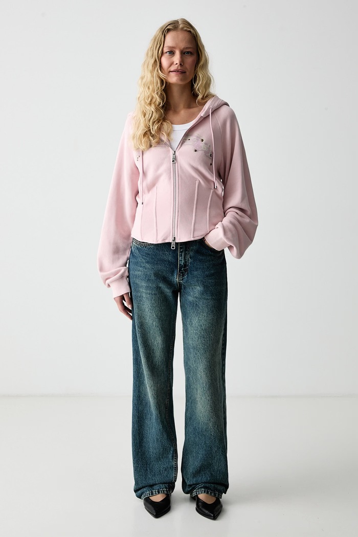Miss Sixty Bluza rozpinana z kapturem damska bawełniana 6M3TJ0710A różowy AW26