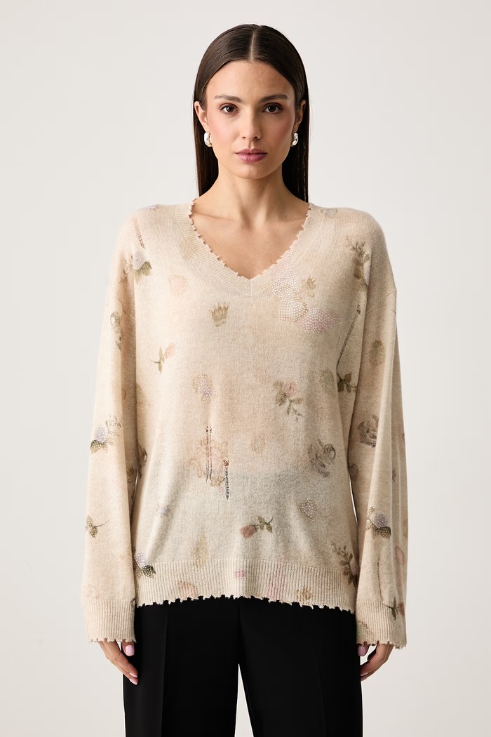 Miss Sixty Sweter damski kaszmirowy beżowy 6M3RJ0340A