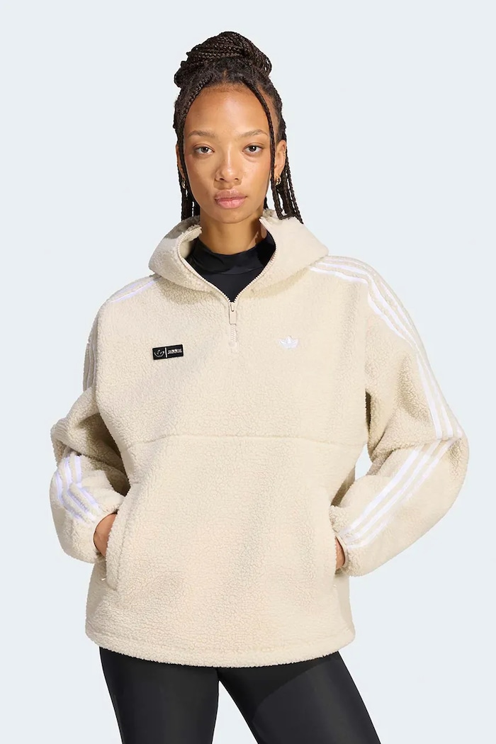 adidas Originals Μπλούζα με κουκούλα γυναικεία φλις Adiluna Season 2 x Jennie μπεζ LD4967