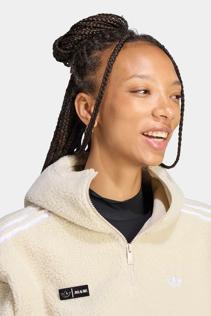 Ρούχα adidas Originals Μπλούζα με κουκούλα γυναικεία φλις Adiluna Season 2 x Jennie LD4967 μπεζ