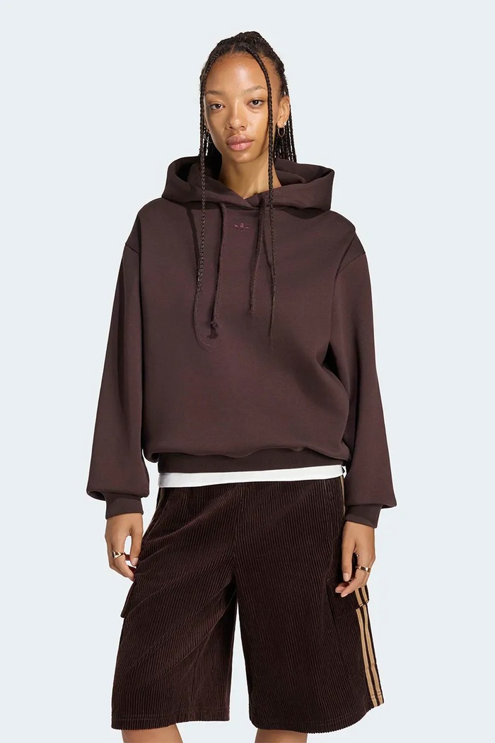 adidas Originals Μπλούζα με κουκούλα γυναικεία με βαμβάκι καφέ KT4668