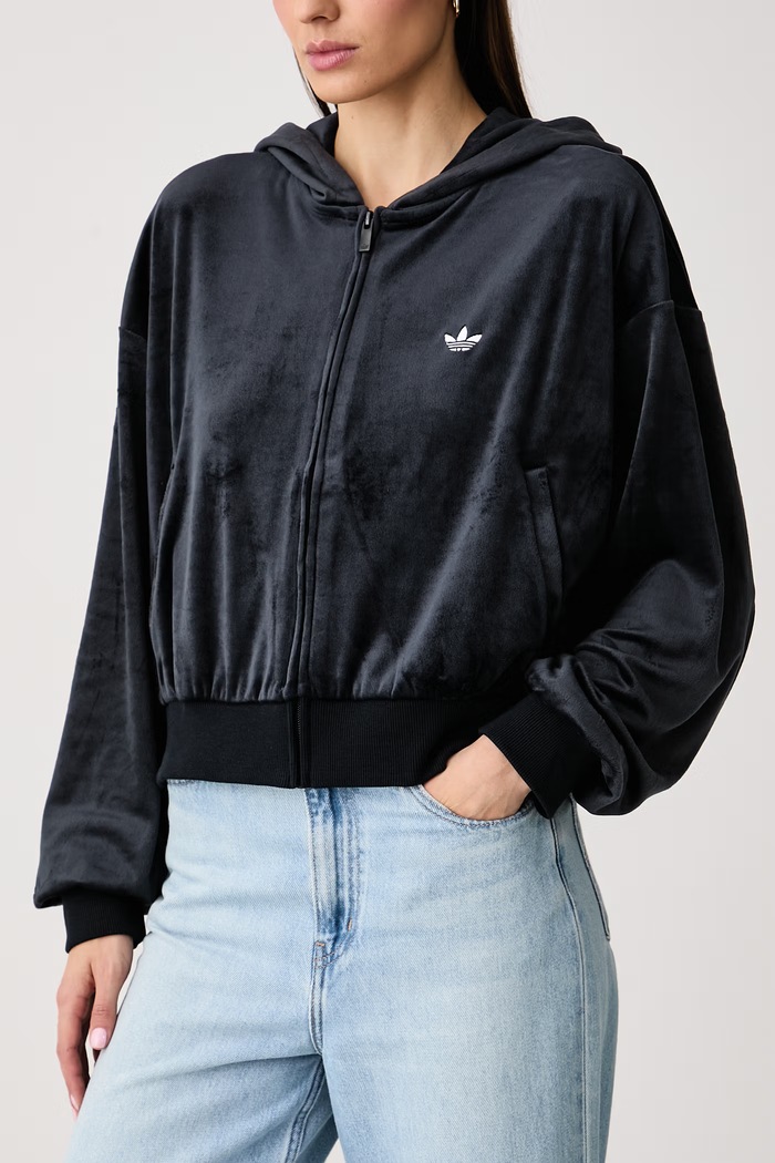 Bluza rozpinana z kapturem damska welurowa Essentials Velour adidas Originals KR9150 czarny